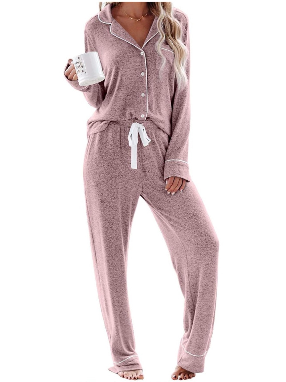 Aamikast Women's Pajama Sets Long Sleeve Button Down Sleepwear. Size XXL
